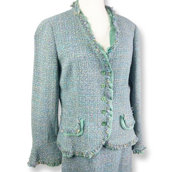 Vintage 1990's Lillie Rubin Tweed and Chiffon Two Piece Suit - Size 14 - Picture 2 of 7